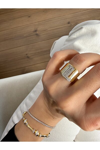 NO BRAND 925s Gümüş baget taşlı ayarlanabilir L harfi yüzük