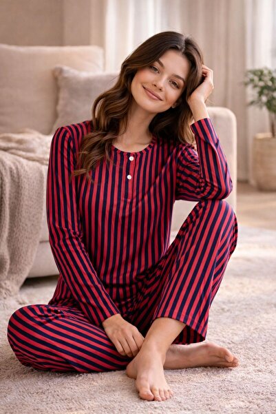GRSN Women's Long Sleeve Patterned Suede High Quality Pajama Set with Placket