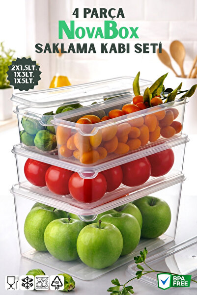 Nandy Home NovaBox 4 Parça Saklama Kabı Seti - Çok Amaçlı Buzdolabı Organizeri