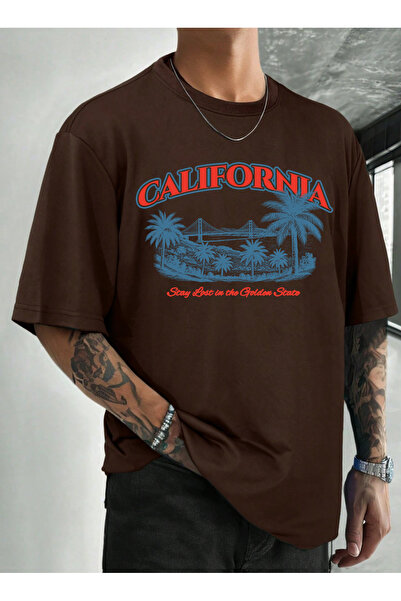 SUNFREE Vintage Retro California Printed Crew Neck Short Sleeve Men's Combed ...