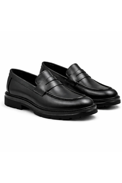 BESS SHOES Genuine Leather Black Comfortable Lightweight Daily Men's Loafers ...