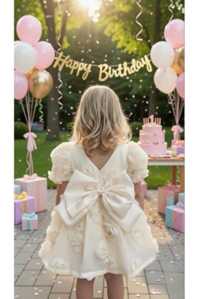 BİLGEN Style Girl's Rose Patterned 3D Dimensional Party Ball Gown Dress