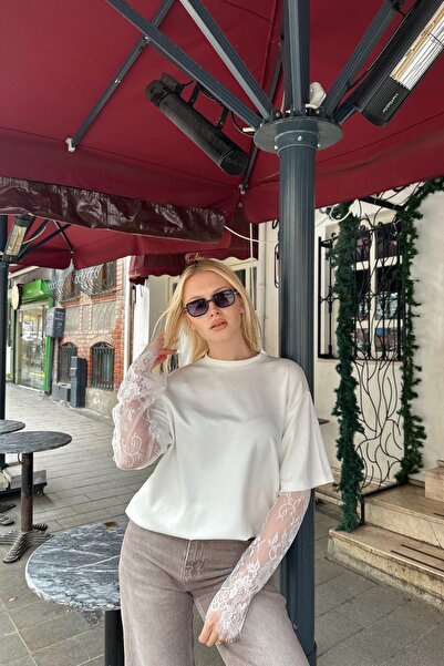 lizge giyim Kollari Lace Detail Modal Tshirt