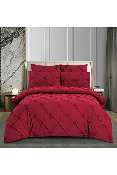 Truva Home Lenjerie de Pat 6 Piese cu Pliuri și Nasturi - Bumbac Finet Premiu...