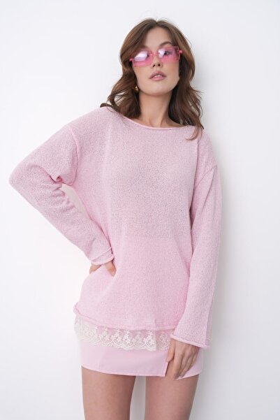 Noi Belis دانتيل بلوزة تريكو بتفاصيل مفصلة وياقة كاياك SS26BZ0034