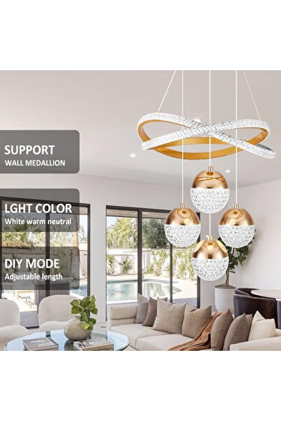 Sumkyle Modern Gold Chandeliers LED Pendant Chandeliers Lighting Dimmable Liv...