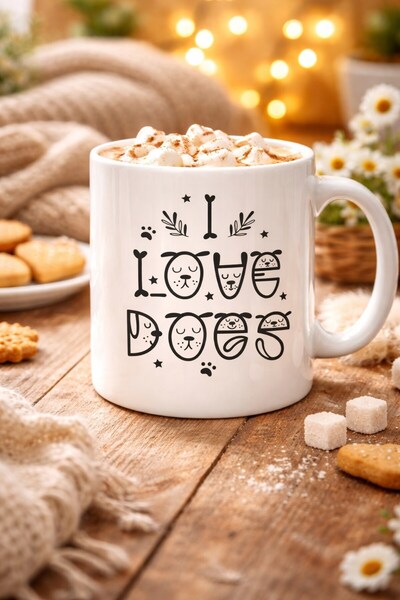 Twin Store كوب بورسلين بتصميم I Love Dogs موديل 64 - كوب قهوة وشاي بأشكال لطيفة