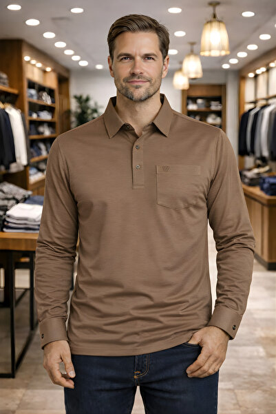 YAKAMEL Men's Premium Fabric Men's Shirt Collar Long Sleeve T-Shirt