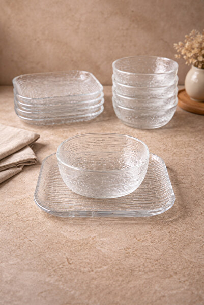 Evila 12-Piece Glass Bowl and Plate Set – 6 Bowls + 6 Serving Plates – Snack,...