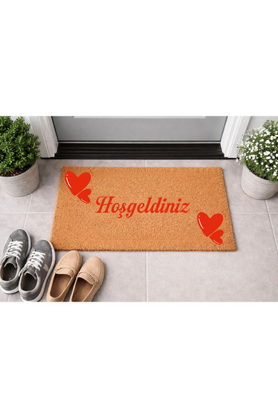 Borambalaj Natural Koko Doormat, 40X60 Cm, Hair-Like Door Mat with Heart and ...