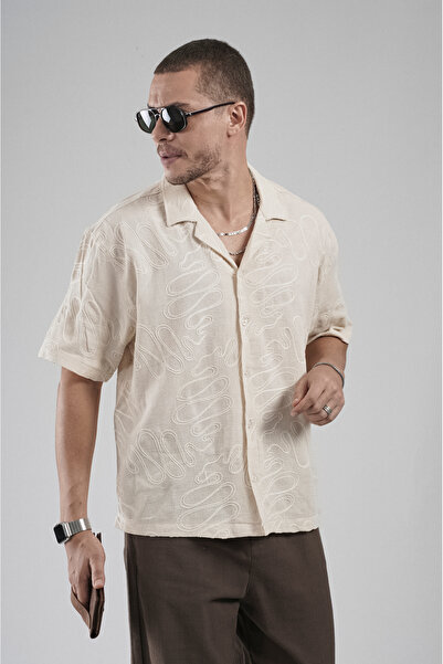 Butik Trend Biz Regular Fit Lattice Fabric Embroidered Cotton Men's Shirt