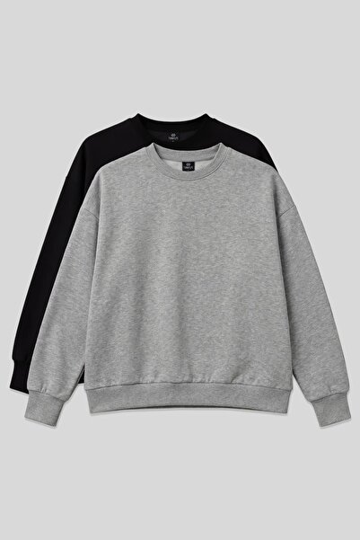 TOMMY LIFE Basic Oversized O-Neck 2-Pack Black-Grey Melange Women's Sweatshir...