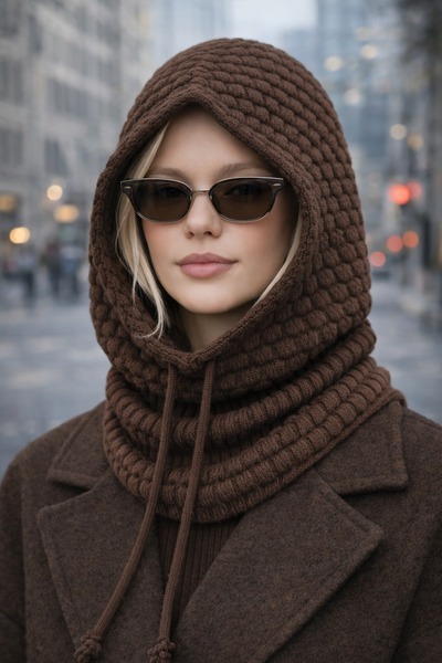 Jack Ferrero Bitter Brown Knitwear Knitted Balaclava Beanie Hat