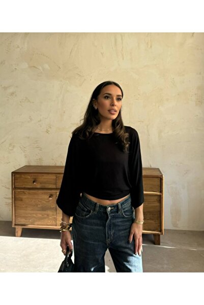 Modayakamoz Bluză scurtă pentru femei, cu gât barcă și mâneci liliac, lejer