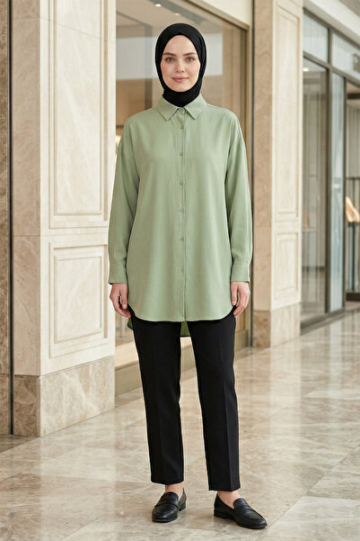 Kirazgym Women's Button-Down Casual Shirt Oversized Viscose - Green