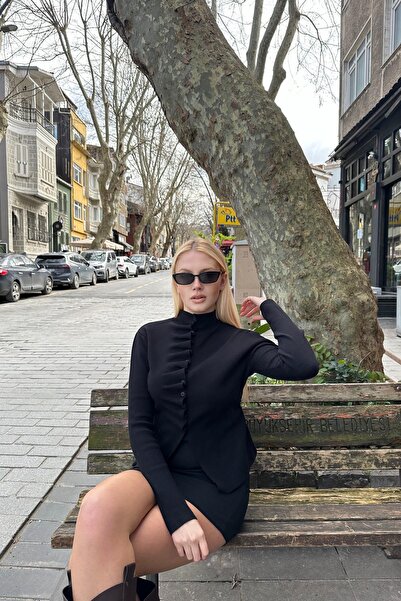 lizge giyim Front-Embellished Detail Buttoned Knitwear Cardigan