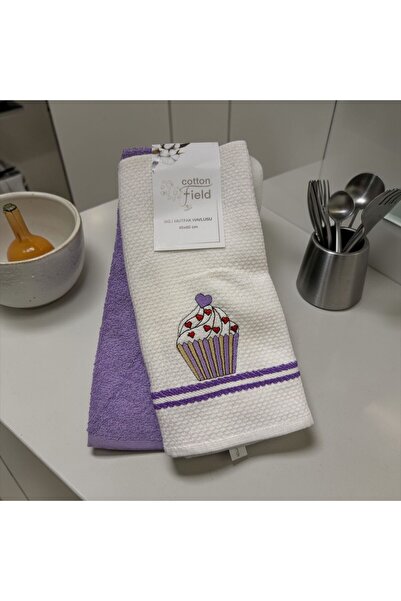 COTTON FİELD 100% Cotton Pieces of Embroidered Colorful 2-Piece Kitchen Towels