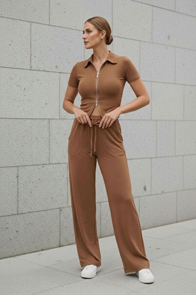 royal prime Women's Double Zipper Short Sleeve Modal Two-Piece Set