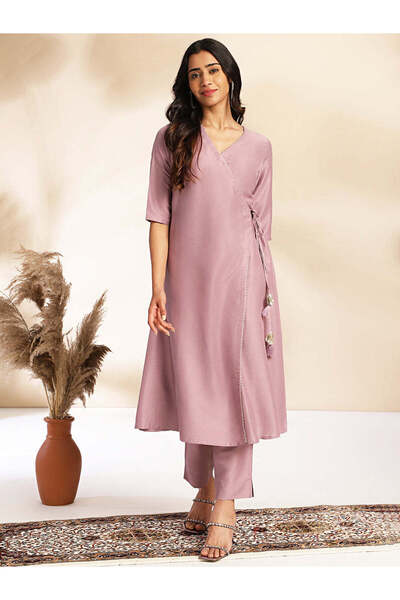 ZERE Lavender Chinnon Solid Kurta & Pant Set