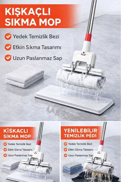 Kitchen Queen Home Kıskaçlı Mop Paspas Pratik ve Güçlü Temizlik Profosyonel Set