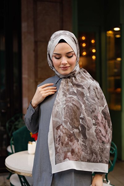 ipekistanbul %100 Organik Pamuk Şal - Ebruli Desen - Gri