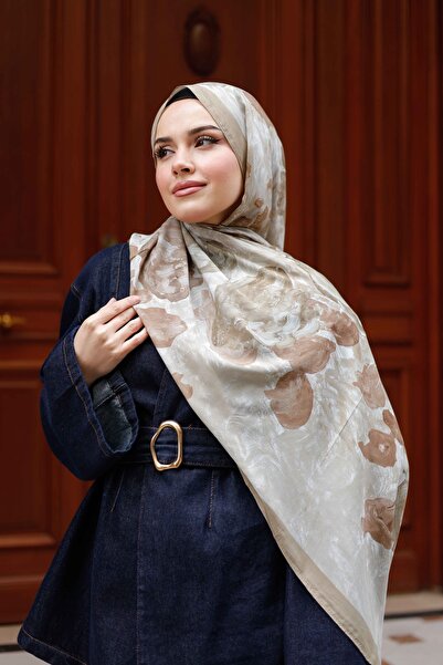 ipekistanbul %100 Organik Pamuk Şal - Ebruli Desen - Krem