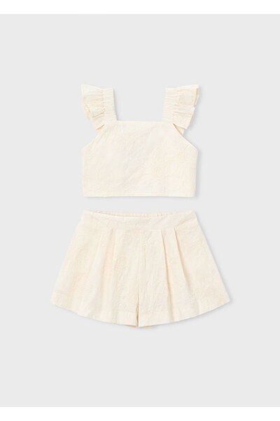 MAYORAL Pantaloni scurți Bermuda și top cu bretele cu volane pentru fete 3235
