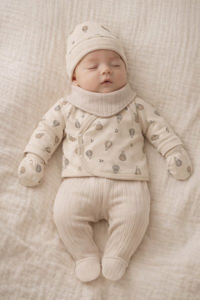 Asyaden Baby Erkek Bebek Pamuklu Balon Baskılı 5li Zıbın Set Yenidoğan Hastan...