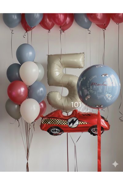 Çemrek Süs Parti Kırmızı Yarış Arabası Rakam Balon ve Jumbo Mavi Bej Kırmızı ...