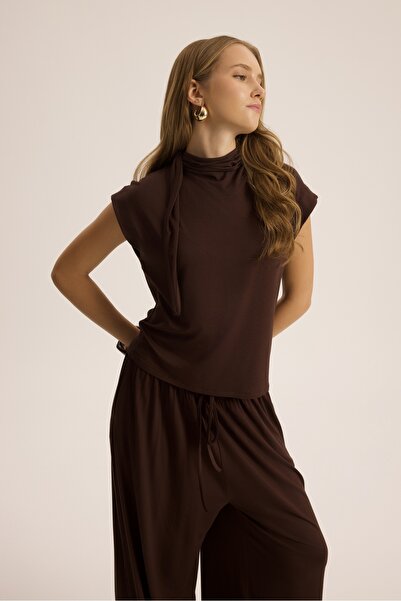 MAI STUDIOS CO. Merlin Bağlamalı Kahve Crop Pantolon Takım