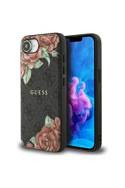 Guess Case for iPhone 16e, Hardcase 4G Flower Print MagSafe, Black