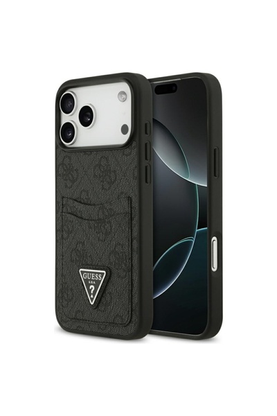 Guess Case for iPhone 17 Pro Max, Hardcase 4G Double Card Triangle, Black