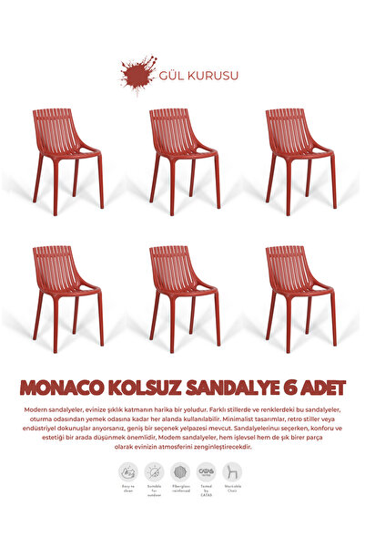Daim Plastik MONAKO KOLSUZ LÜX CAFE & RESTAURANT SANDALYESİ 6 Lı Set