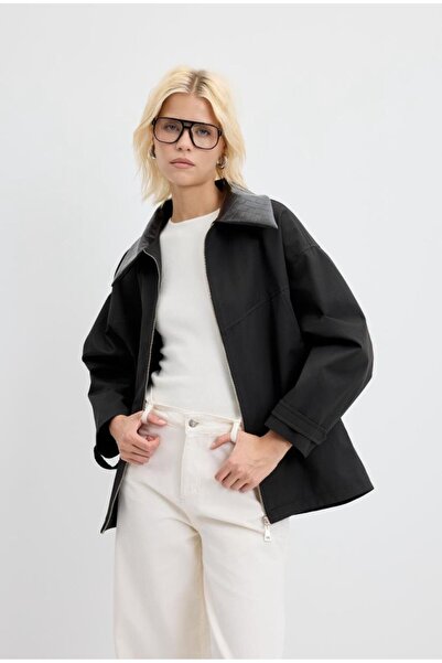 KADRİYE BAŞTÜRK KB FERMUARLI DERİ YAKALI CEKET