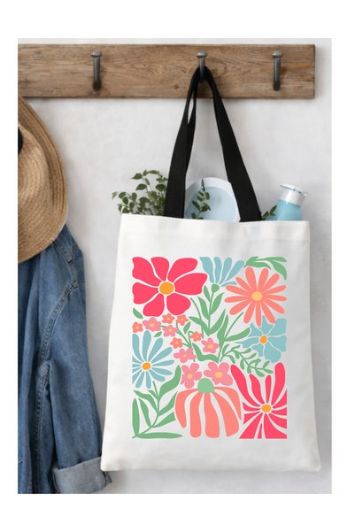 OEM Geantă Tote Bag Albă cu Imprimeu Floral Colorat