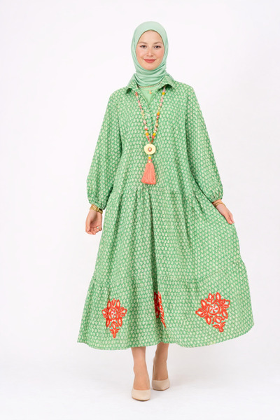 Park Moda 100% Cotton Lu Pocketed and Embroidered Summer Design Patterned Gre...