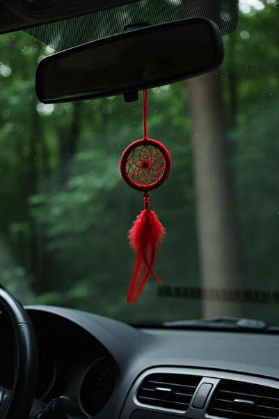 Yalınay Store Kırmızı Araba Dikiz Ayna Süsü Rüya Kapanı Düş Kapanı Dreamcatcher