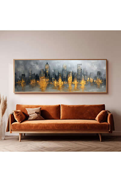 Dekorsiahome Ahşap Çerçeveli Panoramik Oturma Odası Salon Tablosu UZ0436