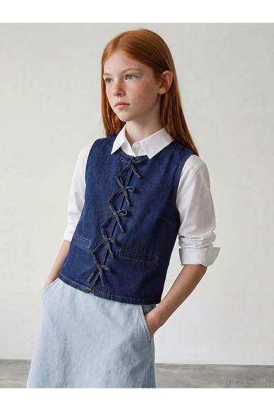 LC Waikiki Lcw Girls Studio Indigo Bow Detail Girl's Jeans Vest