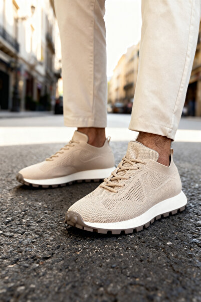 BASOLES Beige Knitwear Men's Sports Shoes Lightweight Comfortable Casual Shoes