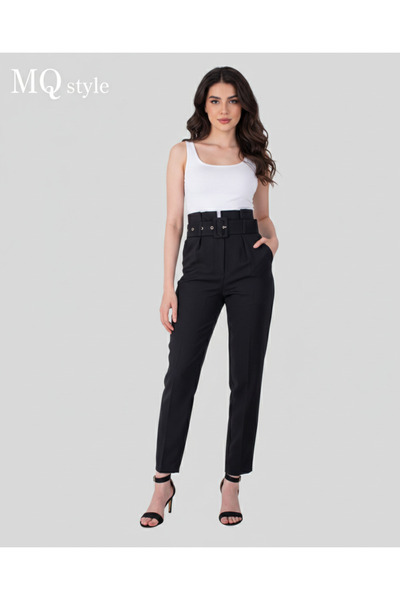 MQ High-Waist Elegance trousers with a ruffled waist and wide belt (style)