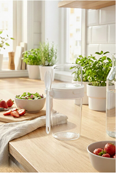 FH finehome Gloss Double Compartment Snack Container with Fork