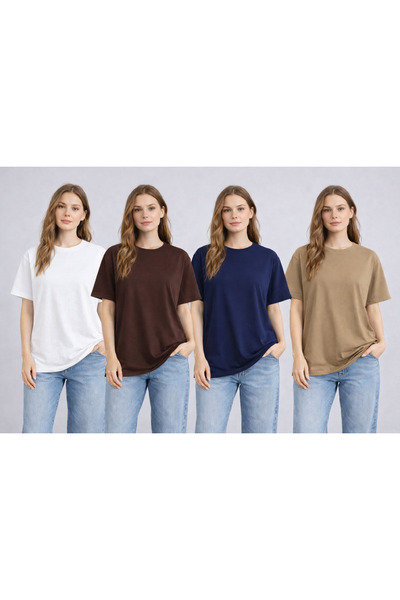 zs zaos fashion Σετ 4 γυναικείων μπλουζών με ίσια βασική λαιμόκοψη, άνετα, ελ...