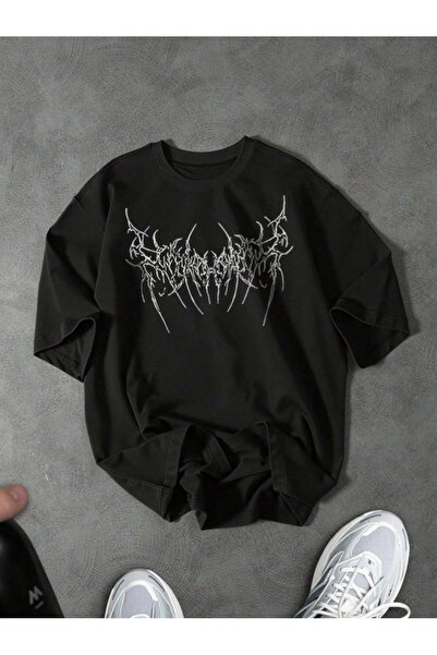 Revasser Unisex Women/Men Geo Special Printed Oversized Combed Cotton Crew Ne...