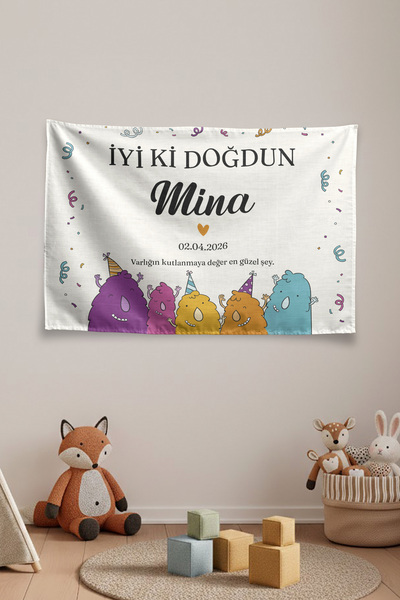 Vagonik Kişiye Özel İsimli Doğum Günü Happy Birthday Duvar Örtüsü Hediyelik A...