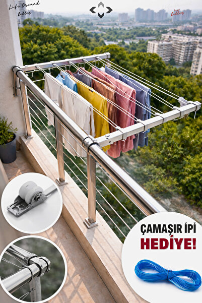 özgürce Paslanmaz Makaralı Çamaşır Askısı ve Kurutmalık Seti (İp Hediye)
