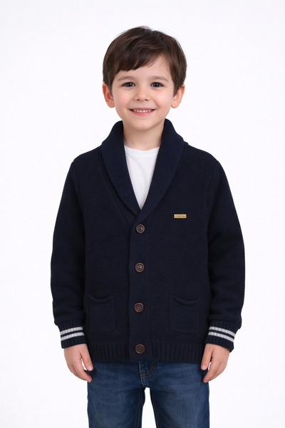 Minora Boy's Navy Blue Buttoned Knitwear Cardigan 2-5 Years