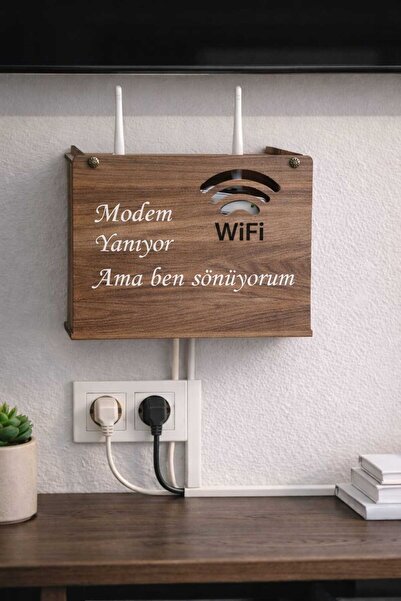 URFA LAZER Dekoratif Ahşap Yazılı Modern Wifi Modem Kablo Saklama Kutusu 28×2...