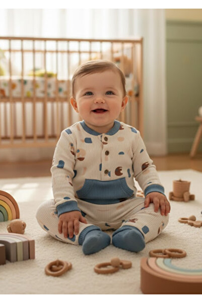 QKK طقم بيبي بوي بجيب كنغر قماش مجدّل