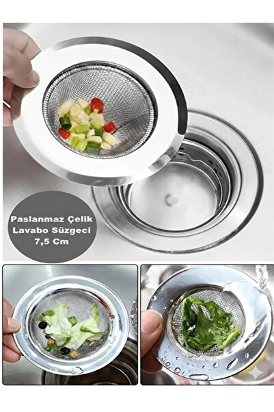 Tasarım Evi Tüm Lavabolara Uygun Paslanmaz Çelik Lavabo Süzgeci 7,5 Cm Evye S...